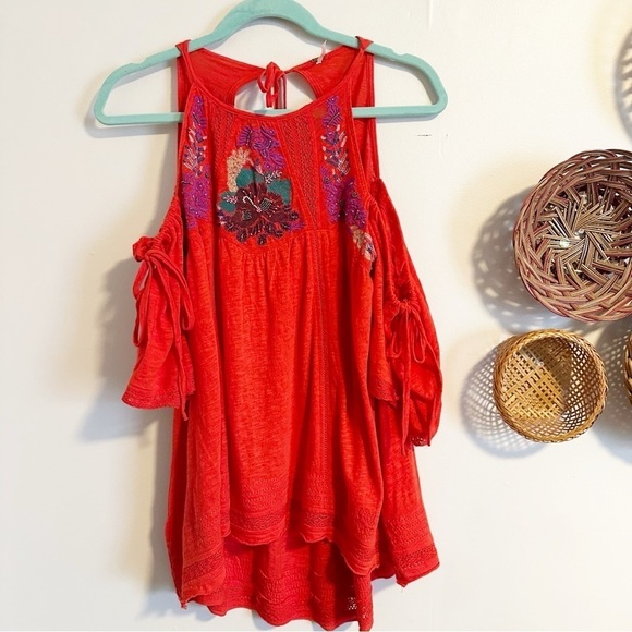 Free People Fast times cold shoulder blouse top - Picture 5 of 8